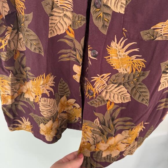 Vintage Sag Harbor Tropical Palm Casual Button Down Shirt Size Large 100% Silk - Picture 3 of 7